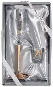 21st Birthday Champagne Glass & Shot Glass Set Rose Gold
