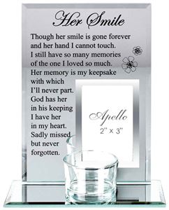 Her Smile / His Smile Memorial Rememberance Candle Holder Plaque