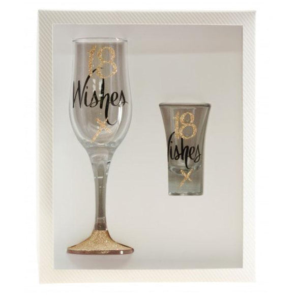 18 Wishes Champagne Flute & Shot Set / 18th Birthday