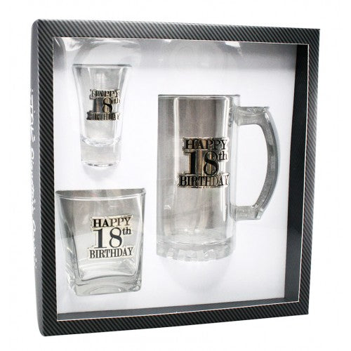 Happy Birthday Gift Pack - Shot Glass, Beer Stein & Scotch Glass