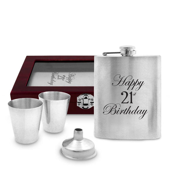 21st Hip Flask Timber Box Set